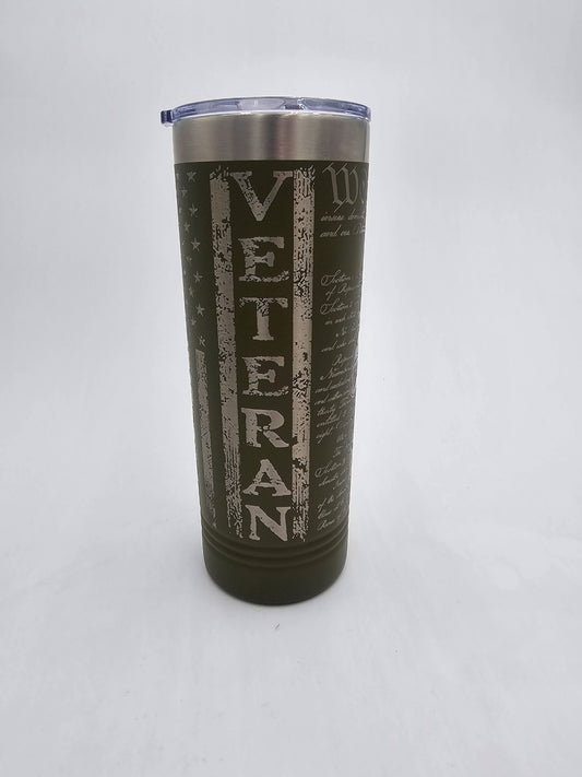 22oz Olive Skinny Tumbler - Veteran