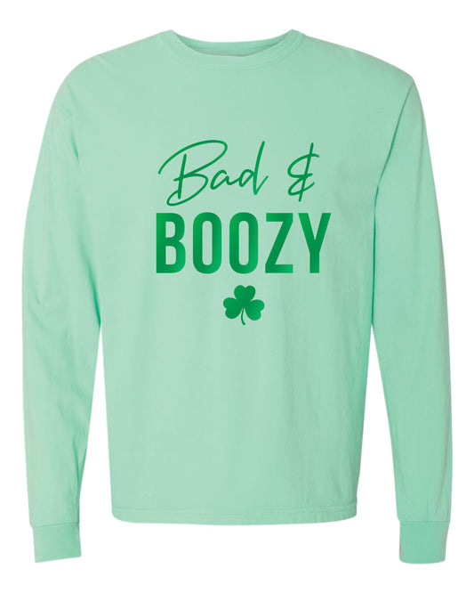 St Patricks Day Unisex tee shirt, Metal Foil, Bad and Boozy